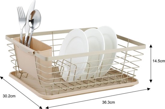Kinghoff afdruiprek beige – staal en kunststof, met lade en bestekhouder – foto 4