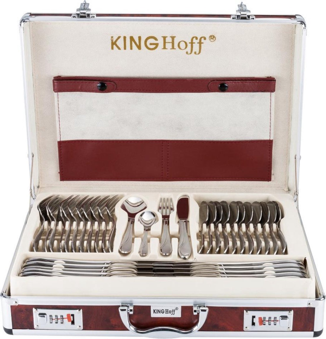 KINGHOFF 3553 - Luxuriöser Besteckkoffer - 72-teilig - für 12 Personen - Modernes Besteck