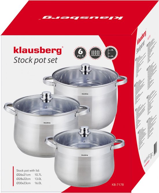 Kinghoff 6-piece soup pot set - cooking pot - soup pot - 7 / 8.6 / 10.7 liters