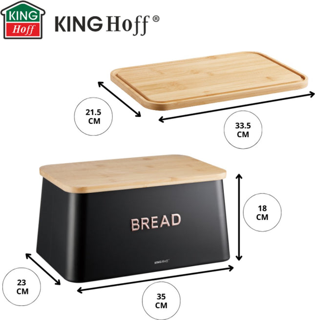 Kinghoff KH-1948 Bread Bin 2-in-1 – Bamboo Lid – Black
