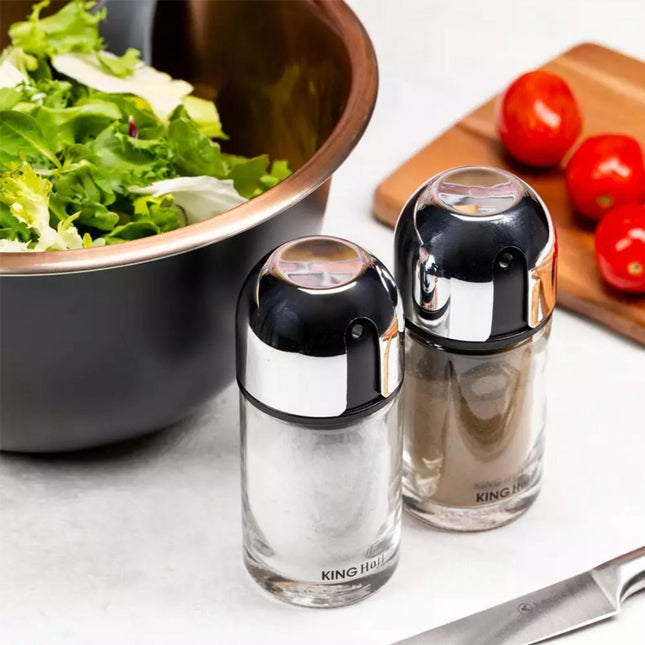 Kinghoff zout- en peperstel – glazen strooiers 100 ml met verstelbare dop – foto 2