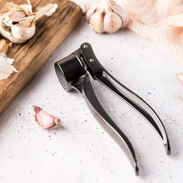 Kinghoff Garlic Press - Graphite-colored, Stainless Steel, Ergonomic Design