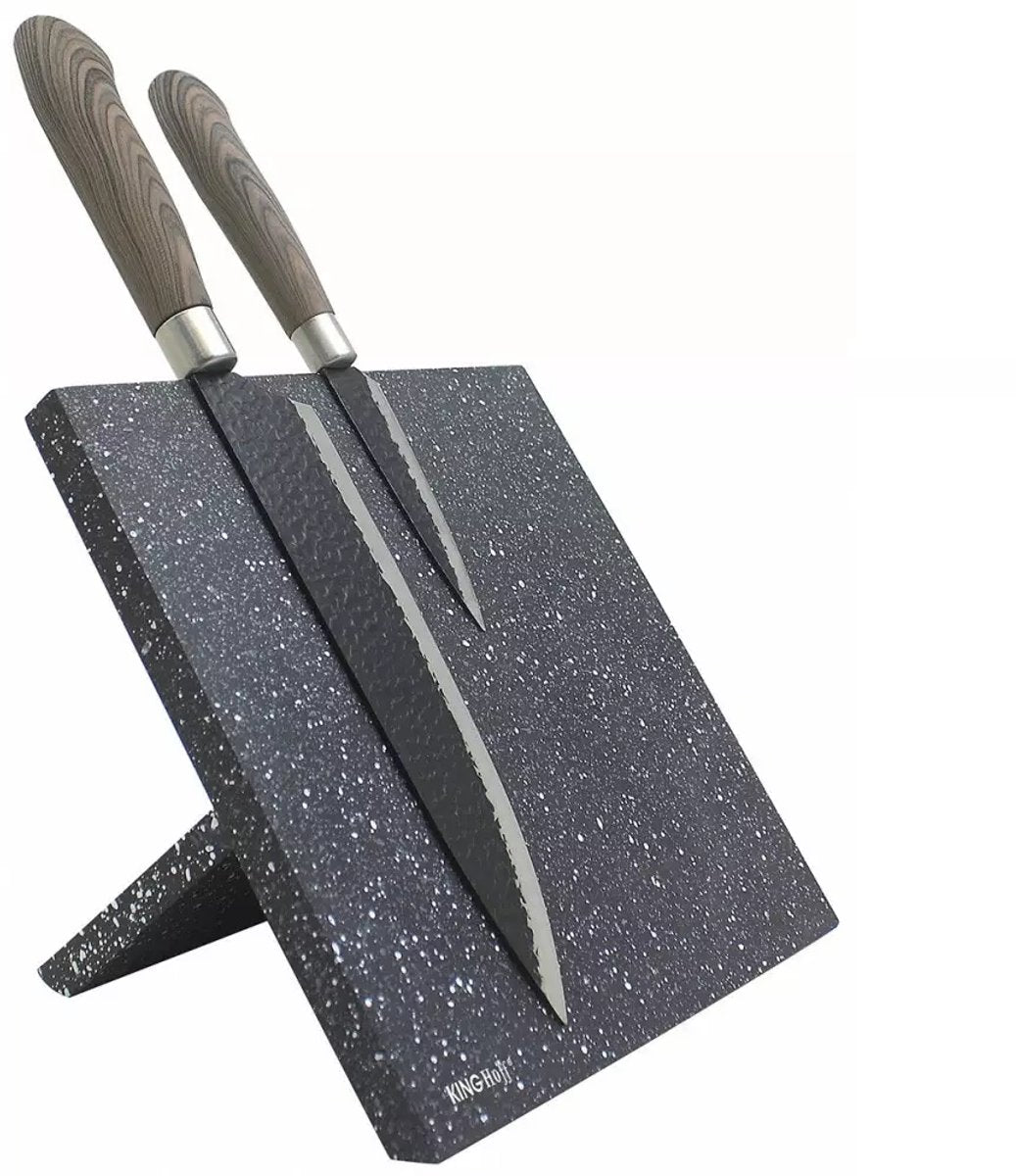 Kinghoff messenblok magnetisch – universeel messenrek in zwarte marmerlook
