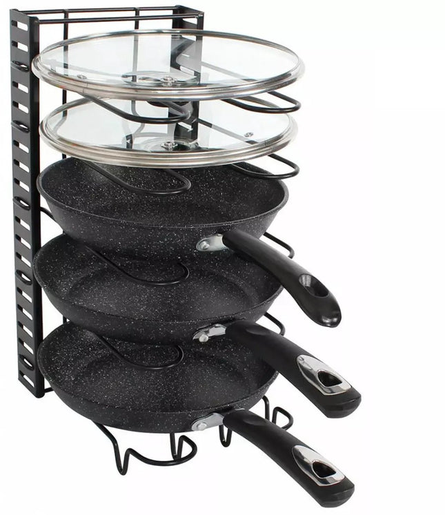 Pannenorganizer - 5 Verdelingen - Zwart - 25, 5 x 20, 5 x 38 cm - Opbergrek voor Pannen, Potten en Deksels