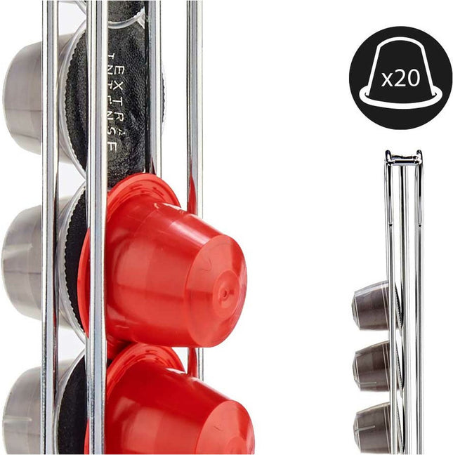 Kinvara houder voor 20 Nespresso cups – metalen capsuledispenser, zilver – foto 2