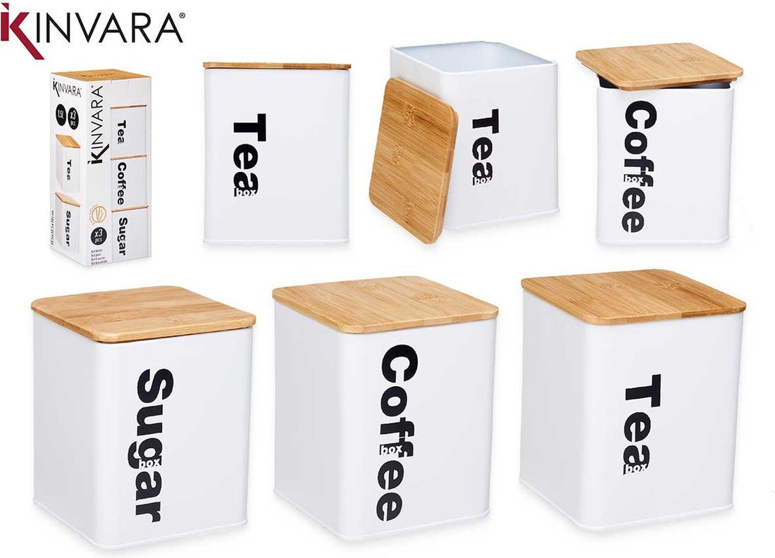 Bocaux de stockage avec couvercle en bambou - Café, Thé et Sucre