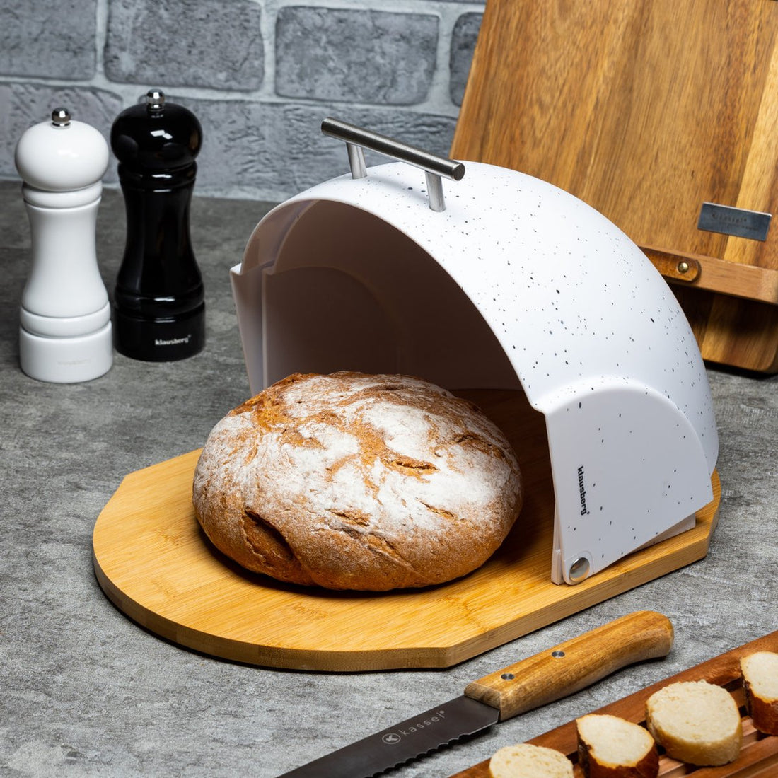 Klausberg 7094 - Bread bin - marble color - Acrylic - bamboo