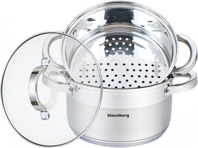 Klausberg stoompan - 3 delig - 22 cm - rvs - alle warmtebronnen