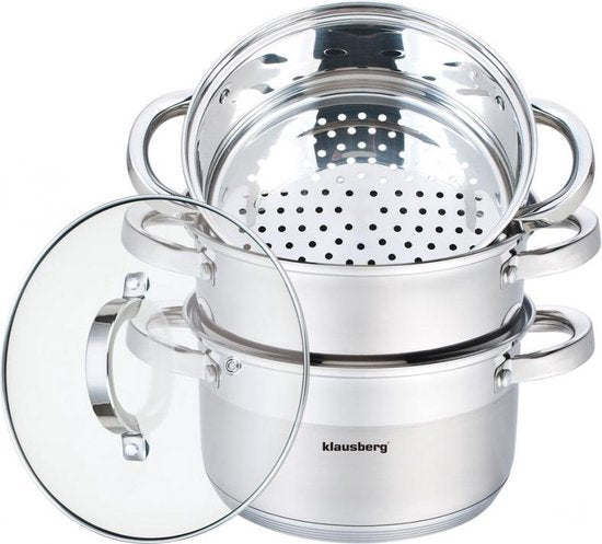Klausberg stoompan 4-delig – RVS, Ø 22 cm, 4 liter, alle warmtebronnen