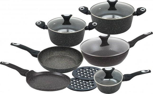 Klausberg 7201 cookware set - 12-piece - ceramic / marble coating - forged aluminum - all heat sources - non-stick - induction - black