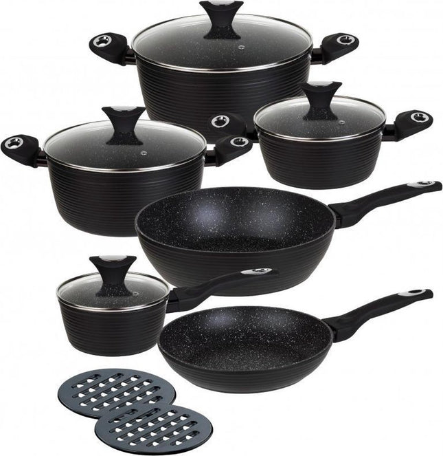 Klausberg 7244 cookware set – 12-piece – Marble / Ceramic - Forged Aluminum – All heat sources - Black