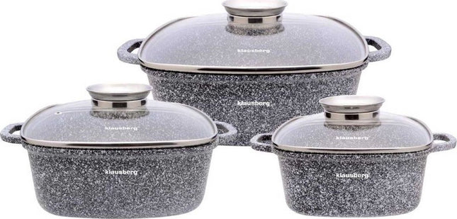 Klausberg 7534 keramische pannenset marmer – 3 kookpannen met aromaknop