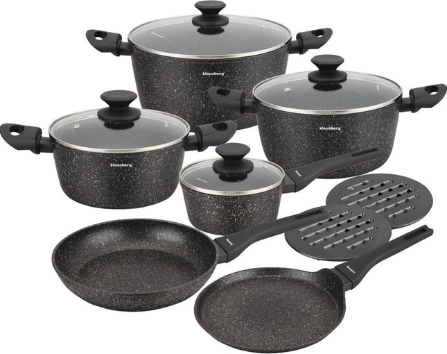 Klausberg 7658 - 12-teiliges Topfset - Kochtöpfe - 16-20-24-24-24-28 cm - schwarz - mit Deckel