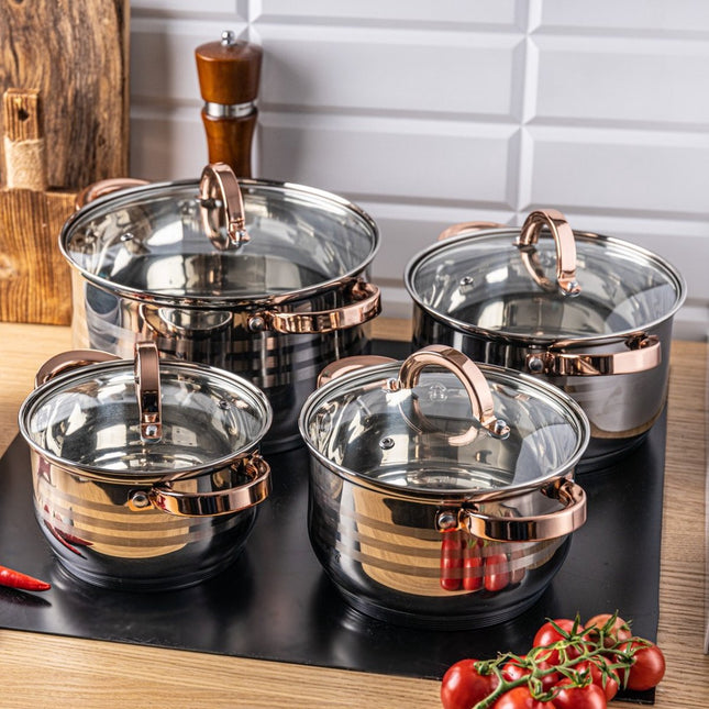 Klausberg 7699 - 8-piece cookware set - cooking pots - 16-18-20-24 cm - with lids - golden rose