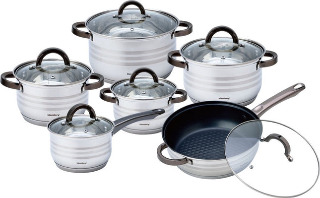 Klausberg 7702 pannenset 12-delig – RVS kookpannen met deksel, 16 tot 24 cm