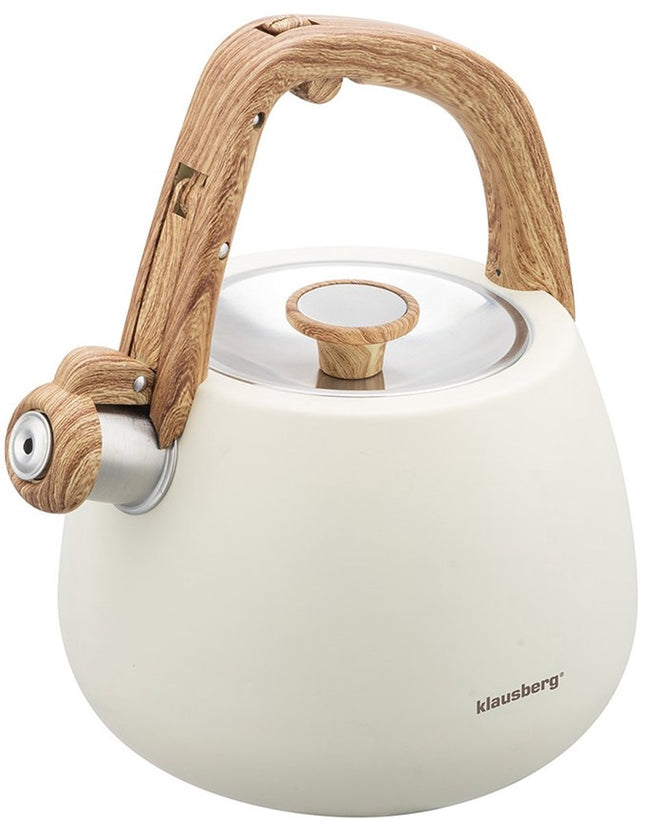Klausberg 7775 - Bouilloire sifflante - 2,5 litres - Acier inoxydable - Crème / Beige avec poignée effet bois