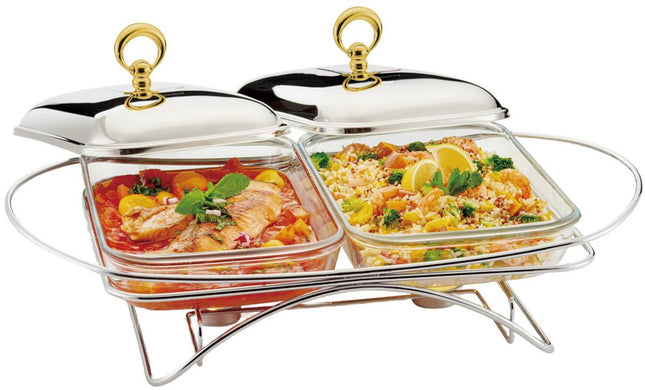 Klausberg 7922 - Double food warmer - glass - 2 x 1.5 litres - stainless steel stand