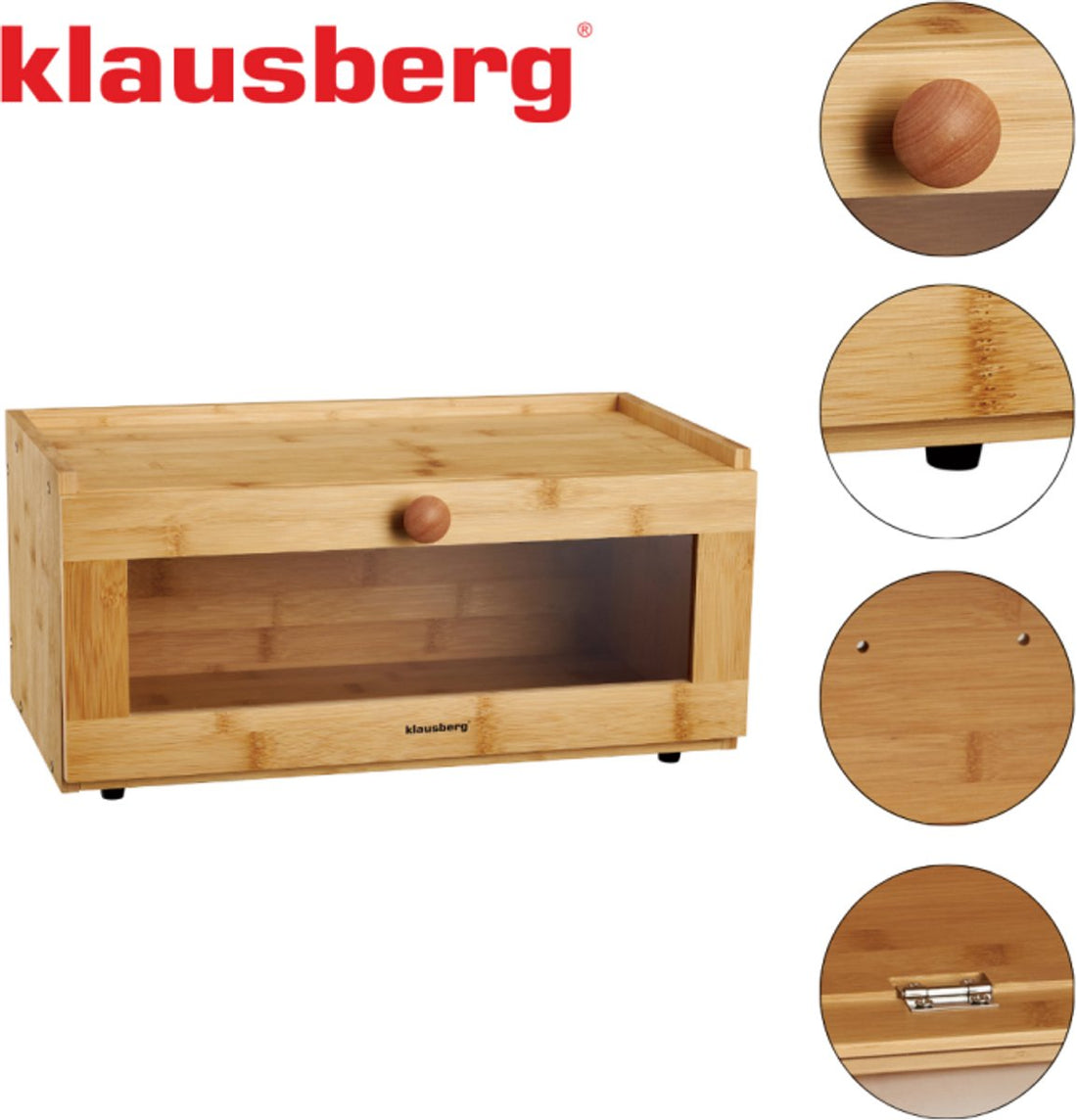 KLAUSBERG Boîte à pain en bambou avec façade en acrylique - 40x24,5x19 cm - Boîte de rangement naturelle pour le pain - KB-7924 - Boîte à pain - Boîte de conservation du pain