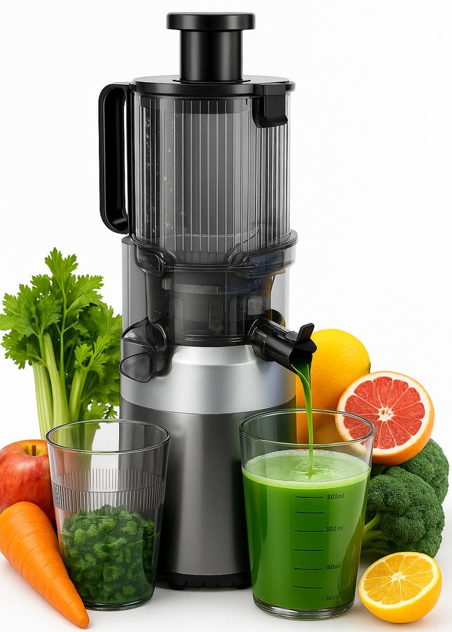 Klausberg KB-7881 Slow Juicer – Gemüse- und Obstpresse | Cold Press | Breite XXL 113 mm Einfüllöffnung | Edelstahlgehäuse | Geräuscharmer Betrieb