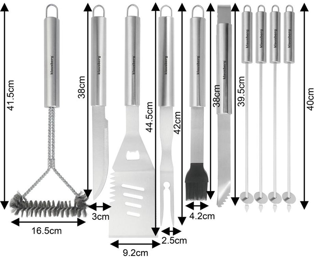 Klausberg KB-7901 Grillzubehör-Set – 10-teiliges Grillbesteck im Koffer (Edelstahl, Komplett) – Grillzangen-Set – Geschenkset – BBQ-Set – Kamado / Gasgrill