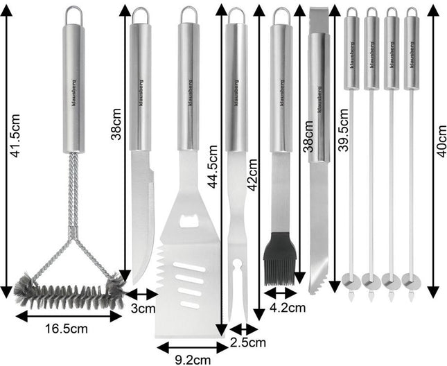 Klausberg KB-7901 Grillzubehör-Set – 10-teiliges Grillbesteck im Koffer (Edelstahl, Komplett) – Grillzangen-Set – Geschenkset – BBQ-Set – Kamado / Gasgrill