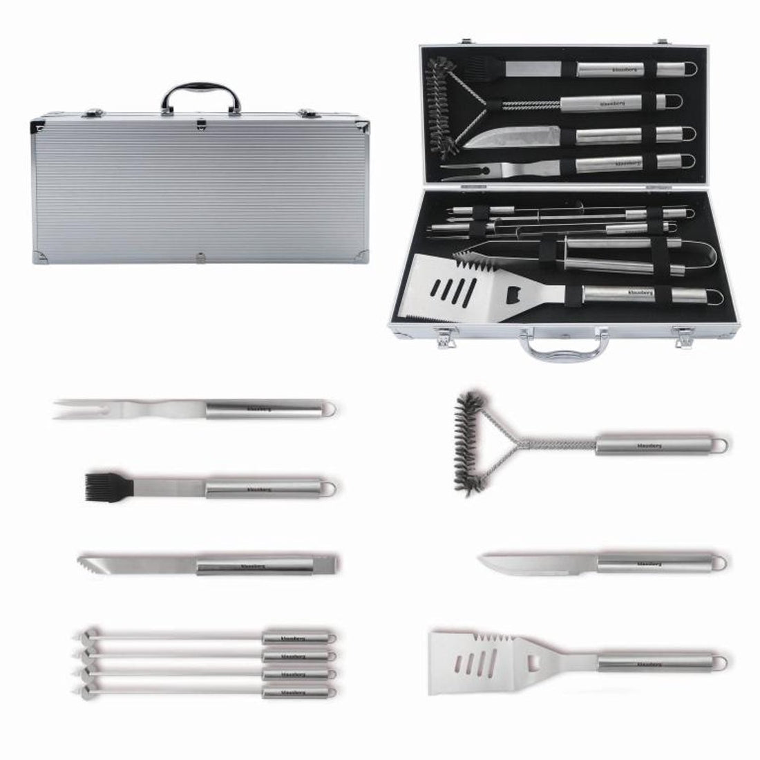 Klausberg KB-7901 Grillzubehör-Set – 10-teiliges Grillbesteck im Koffer (Edelstahl, Komplett) – Grillzangen-Set – Geschenkset – BBQ-Set – Kamado / Gasgrill