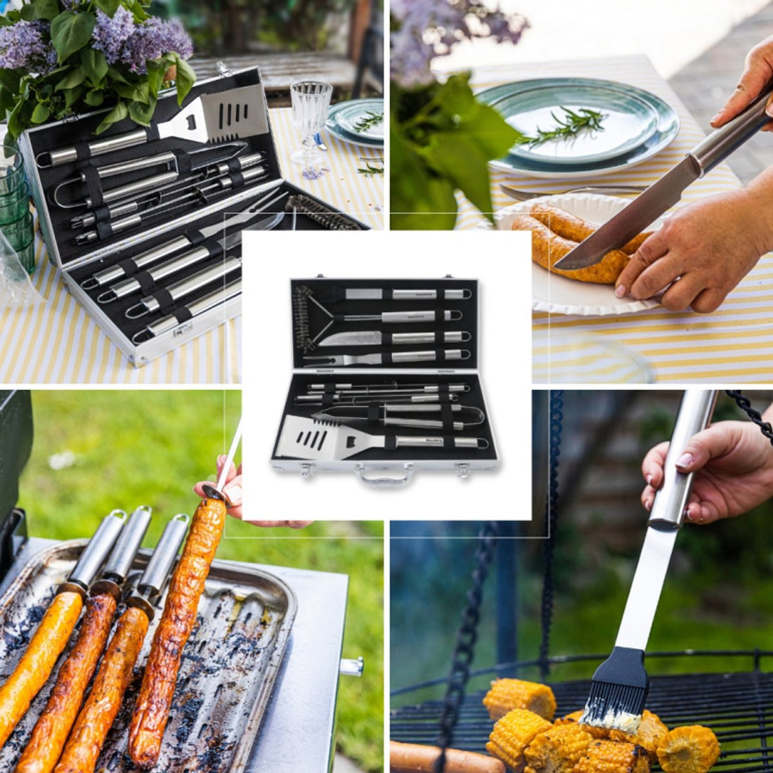 Klausberg KB-7901 Grillzubehör-Set – 10-teiliges Grillbesteck im Koffer (Edelstahl, Komplett) – Grillzangen-Set – Geschenkset – BBQ-Set – Kamado / Gasgrill