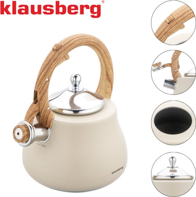 Klausberg fluitketel 2,8 liter RVS – waterkoker voor inductie en gas, beige – foto 2