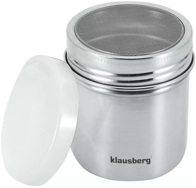 Klausberg KB7645 - Stainless Steel Powdered Sugar Shaker - With Fine Mesh and Airtight ABS Lid - 260 ml - Ideal for Powdered Sugar, Cocoa, and More