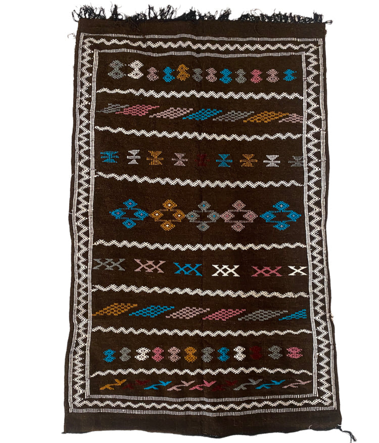 Marokkanischer Kelim Teppich dunkelbraun 150 x 100 cm