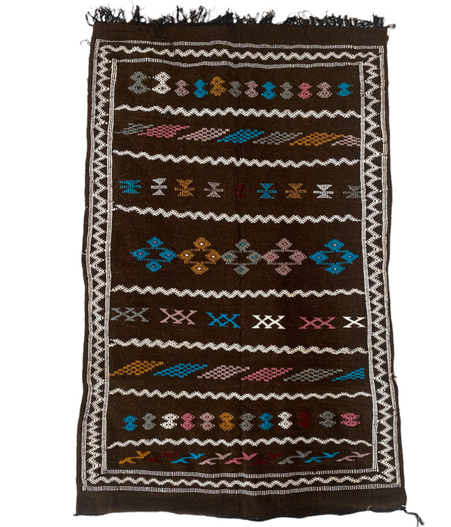Moroccan kilim rug dark brown 150 x 100 cm