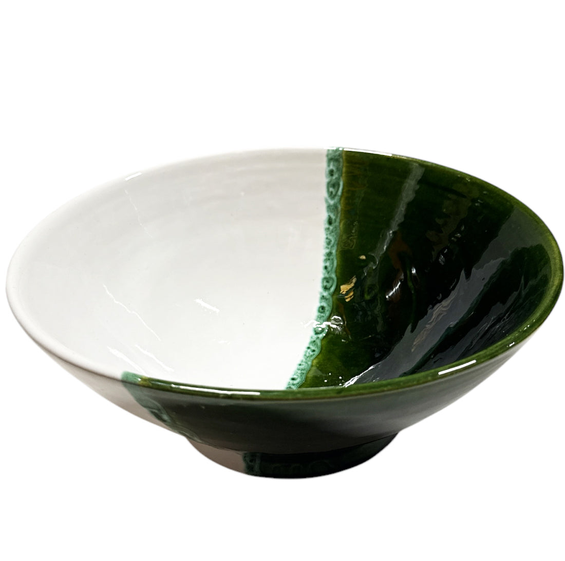Moroccan Glazed Bowl – Green-White – 15 cm