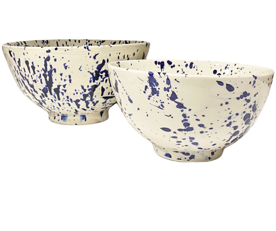 Saladier moucheté en céramique bleu