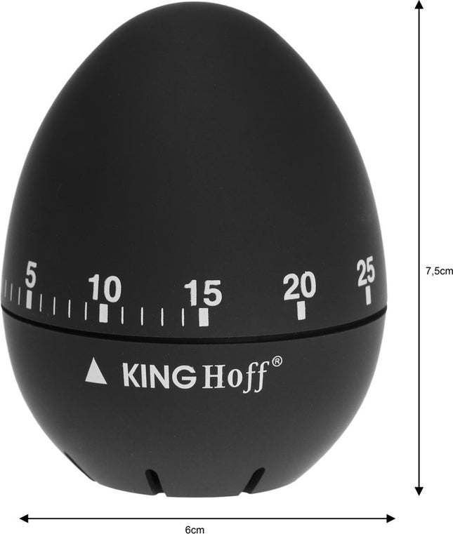 Minuteur de cuisine mécanique Kinghoff 1620 - Minuteur de cuisine en acier inoxydable noir (60 min) - Minuteur œuf