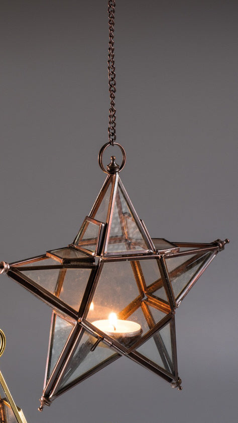 Gerecycleerde hangende sterlantaarn helder glas