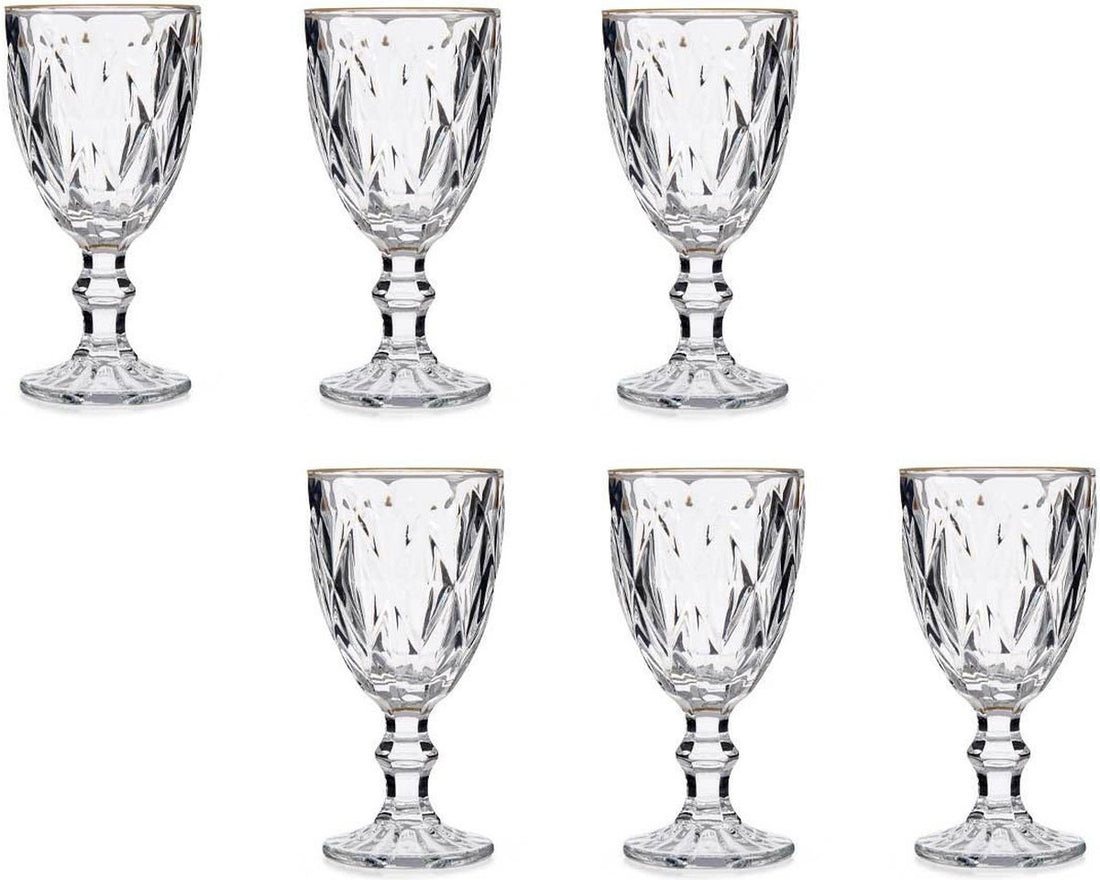 6x - Kristall-Optik Gläser auf Fuß - Goldrand - 330 ml