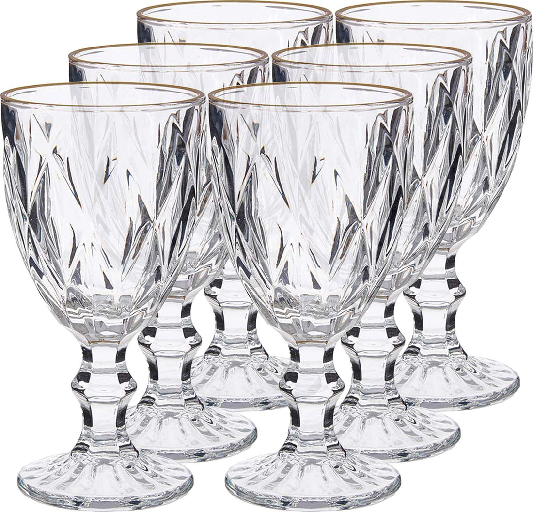 6x - crystal-look stemmed glasses - gold rim - 254 ml