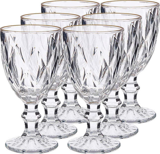 6x - crystal-look stemmed glasses - gold rim - 254 ml