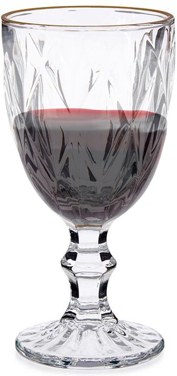 6x - Kristall-Optik Gläser auf Fuß - Goldrand - 330 ml