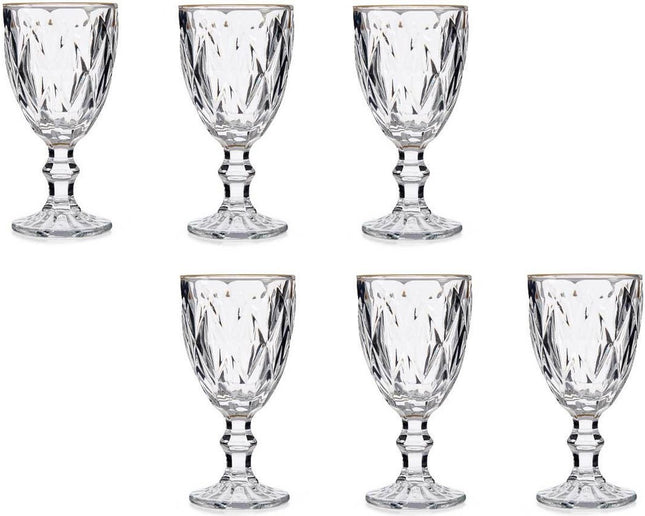 6x - crystal-look stemmed glasses - gold rim - 254 ml