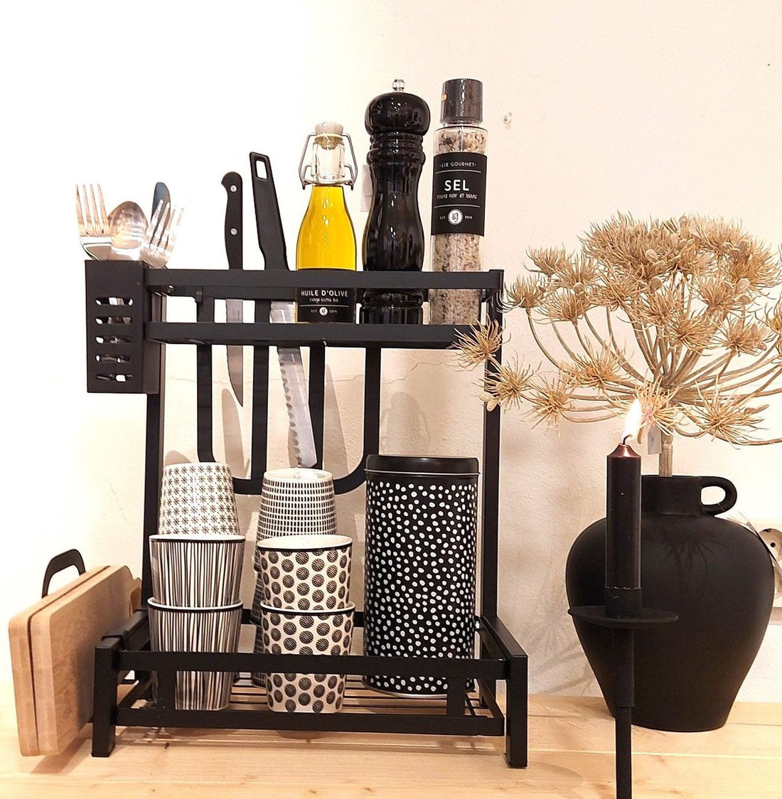 Etagere Küchenregal schwarzes Metall 2 Etagen