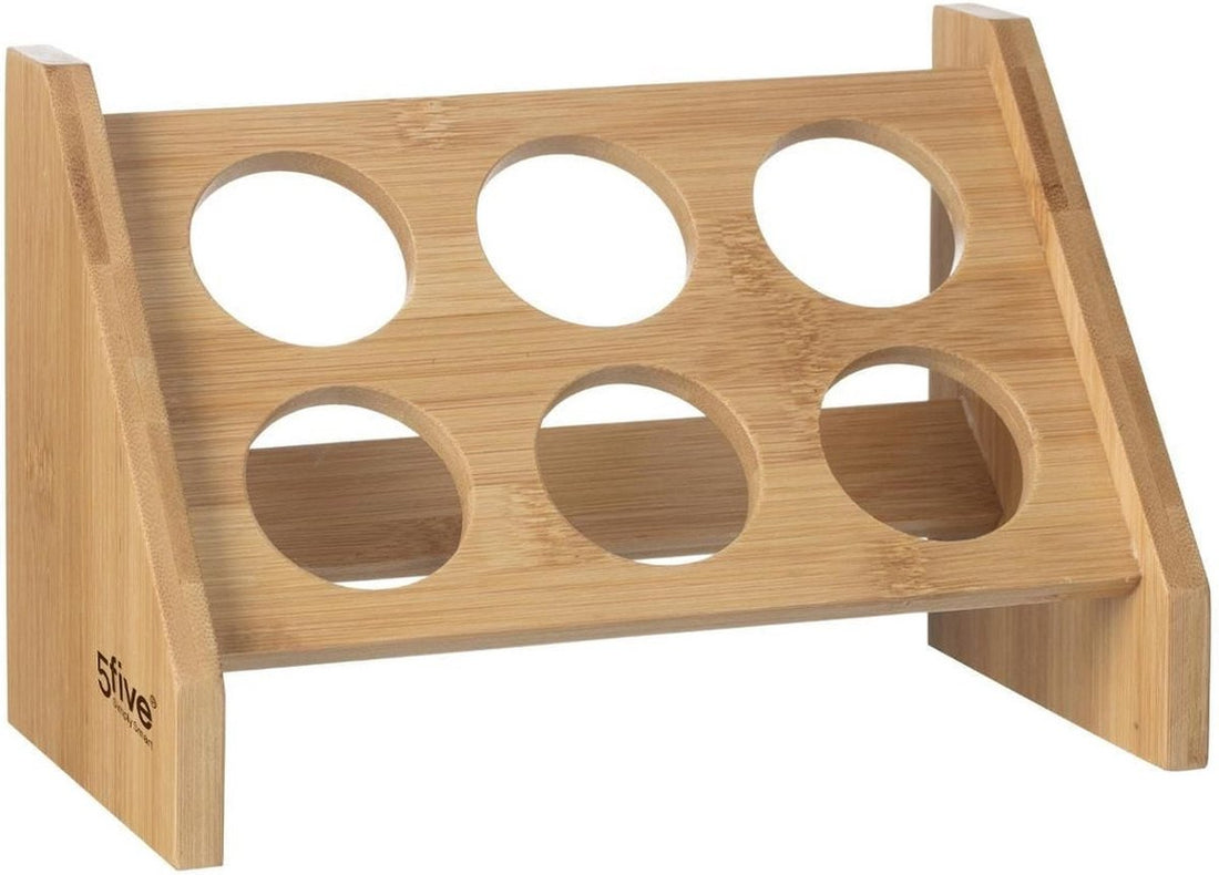 5Five kruidenrek met 6 glazen potjes – bamboe houder, 21,5 x 12 x 14,5 cm – foto 3