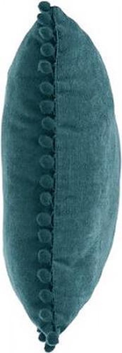 Atmosphera velvet pompom kussen 40 x 40 cm – okergeel, terracotta of blauw – foto 3
