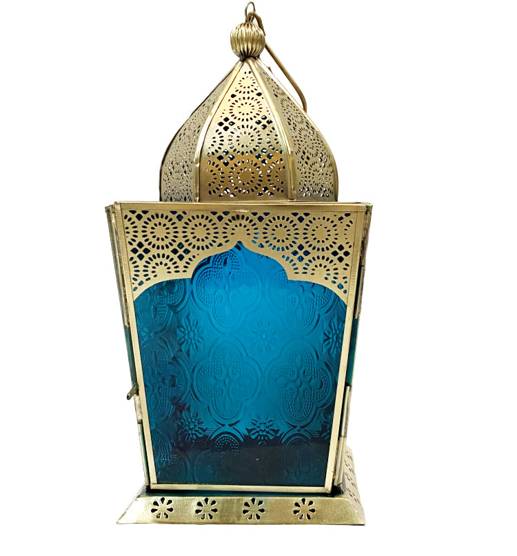 Marokkaanse goudkleurige lantaarn-blauwe glas