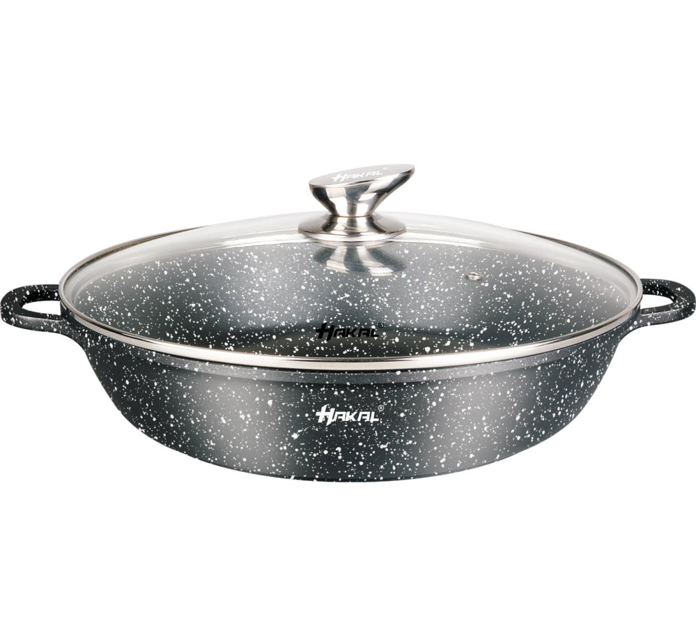 Sauteuse basse avec revêtement marbre et couvercle - points noirs