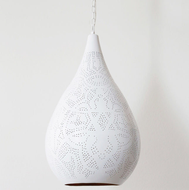 Oosterse Filigrain-stijl hanglamp filigrain mat witte buitenkant & binnenkant goudkleurig