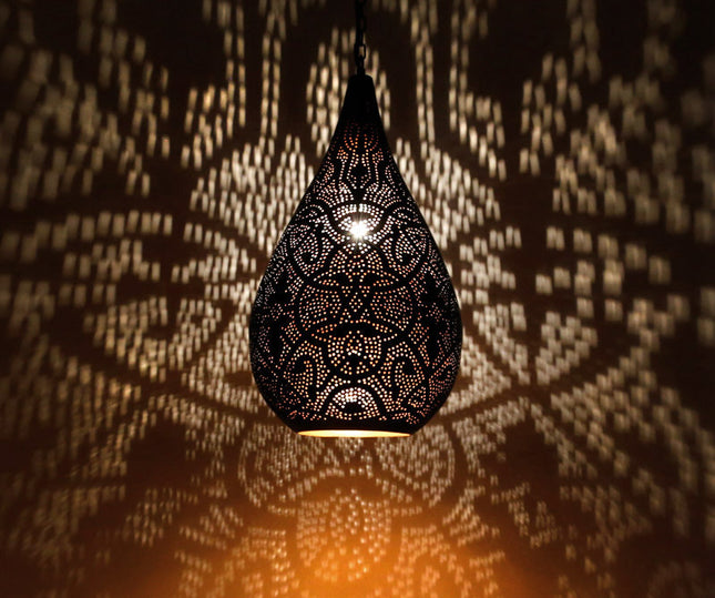 Oosterse Filigrain-stijl hanglamp filigrain mat witte buitenkant & binnenkant goudkleurig