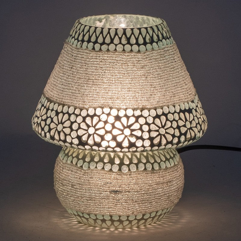Tischlampe Mosaik Handgemacht – Orient Design – Grün/Weiß – 23x19 cm
