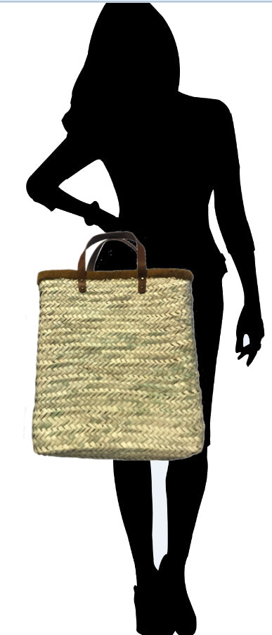 Marokkaanse rieten shopper – gehaakte raffia tas met leren handvatten – foto 2