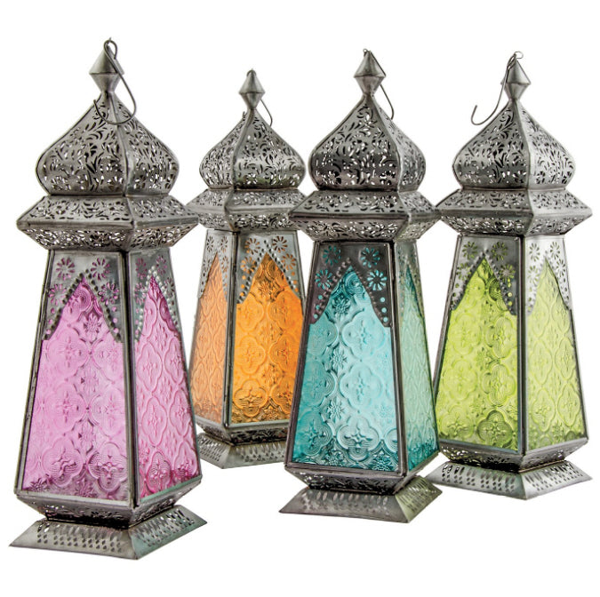 Marokkaanse lantaarn van ijzer en gedessineerd glas – 35 cm, 4 kleuren – foto 3